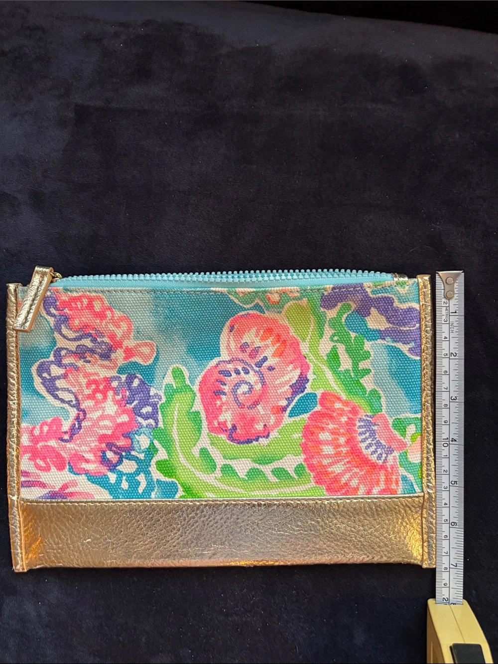 Lilly Pulitzer Pink Turquoise Floral Gold Zip Pouch